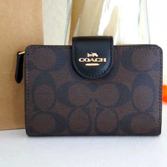 Coach Handbags - Coach Medium Corner Zip Wallet In Signature Canvas